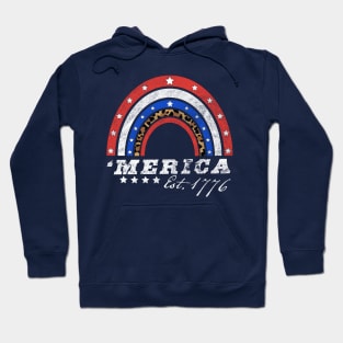 Merica Est 1776 - American Rainbow Flag 4th Of July Leopard Hoodie